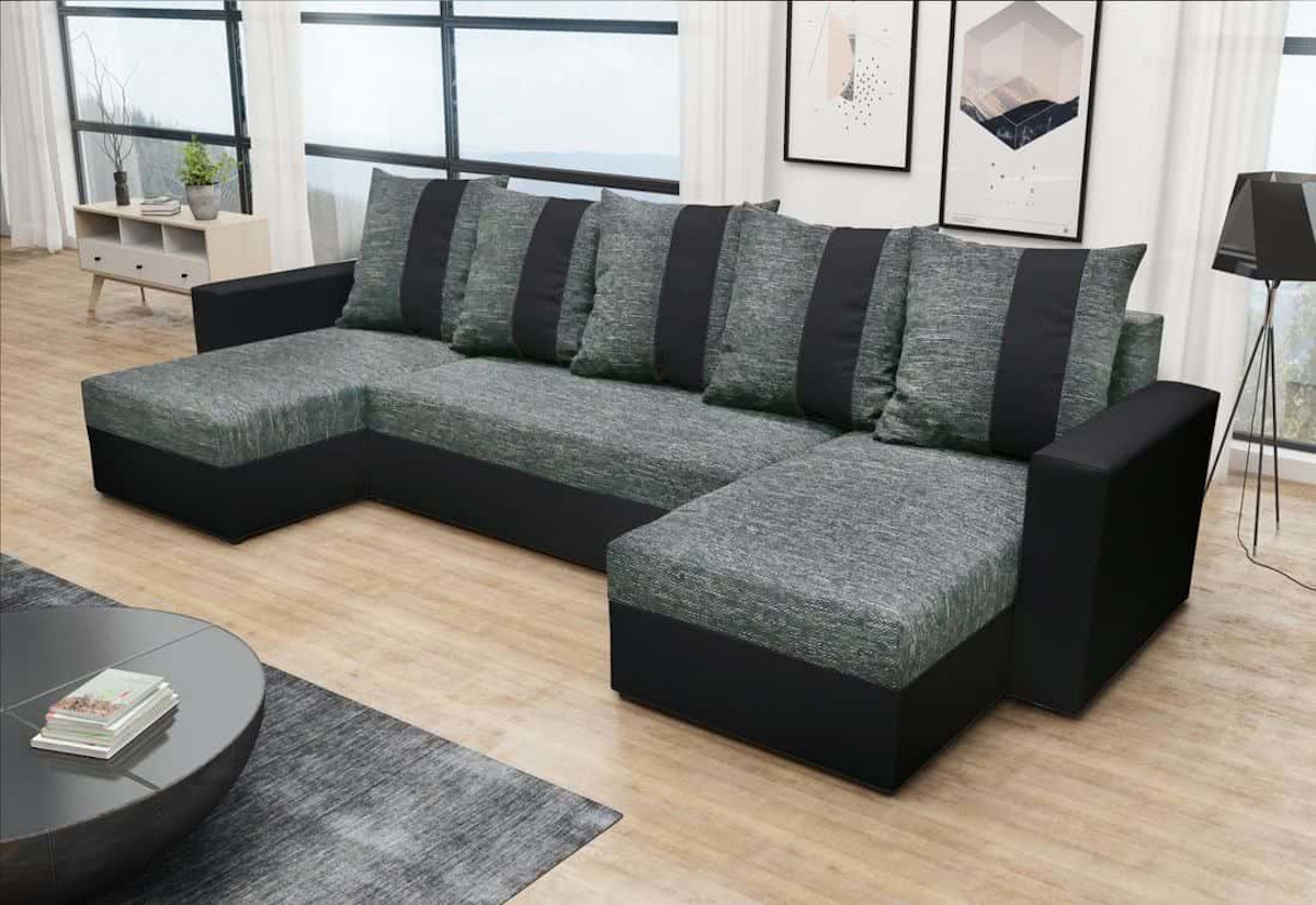 Expedo Rohová rozkladacia sedačka GRASSA U, 303x140, Kornet 02/Dolaro 8 čierny