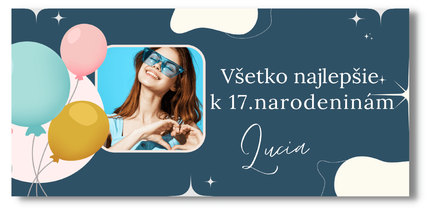 Personal Narodeninový banner s fotkou - Blue Aesthetic Rozmer banner: 130 x 65 cm