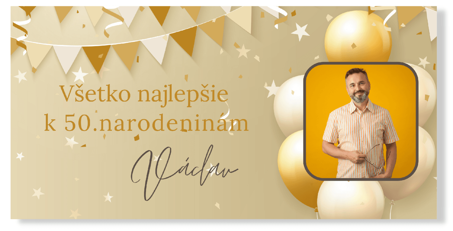 Personal Narodeninový banner s fotkou - Golden Birthday Rozmer banner: 130 x 65 cm