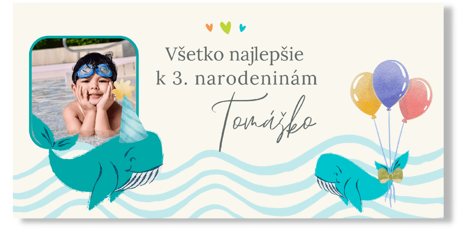 Personal Narodeninový banner s fotkou - Veľryby Rozmer banner: 130 x 65 cm