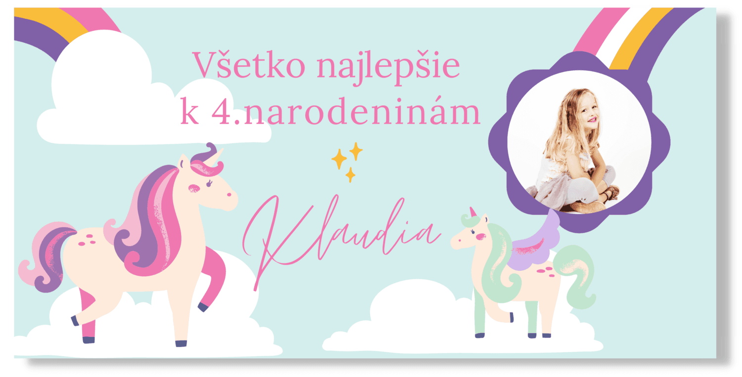 Personal Narodeninový banner s fotkou - Unicorn Rozmer banner: 130 x 65 cm