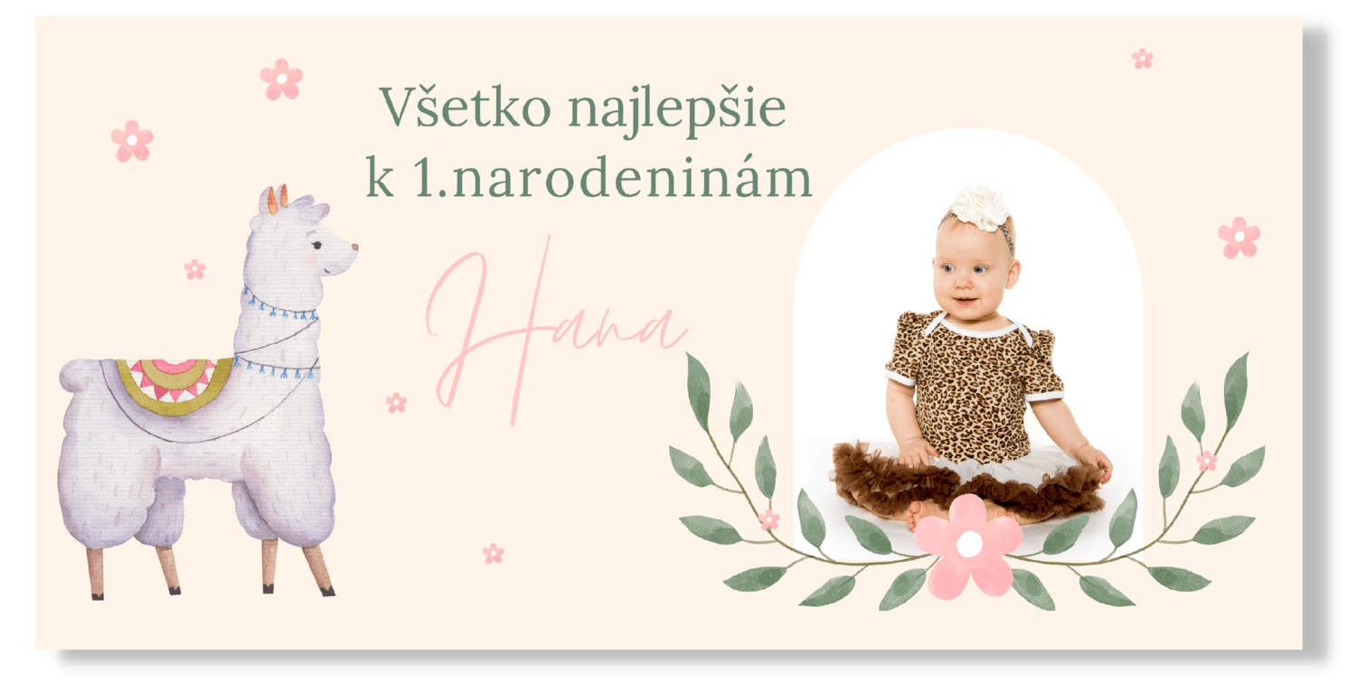 Personal Narodeninový banner s fotkou - Lama Rozmer banner: 130 x 65 cm