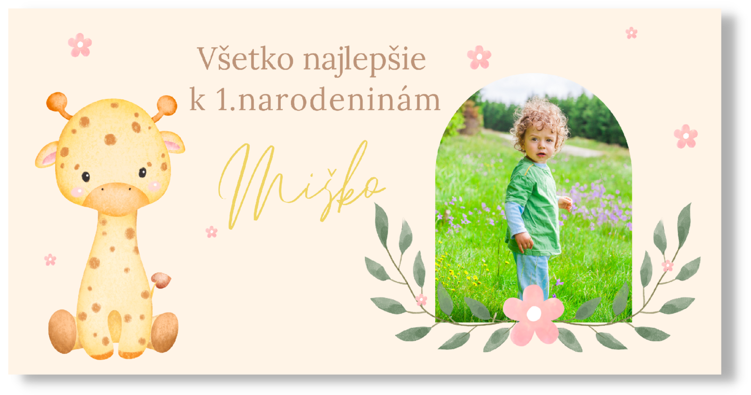 Personal Narodeninový banner s fotkou - Žirafa Rozmer banner: 130 x 65 cm