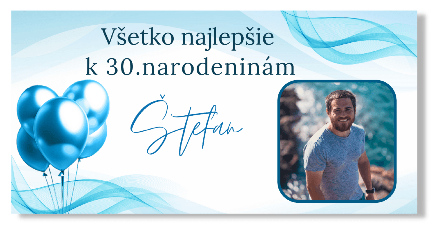 Personal Narodeninový banner s fotkou - Blue Balloons Rozmer banner: 130 x 65 cm