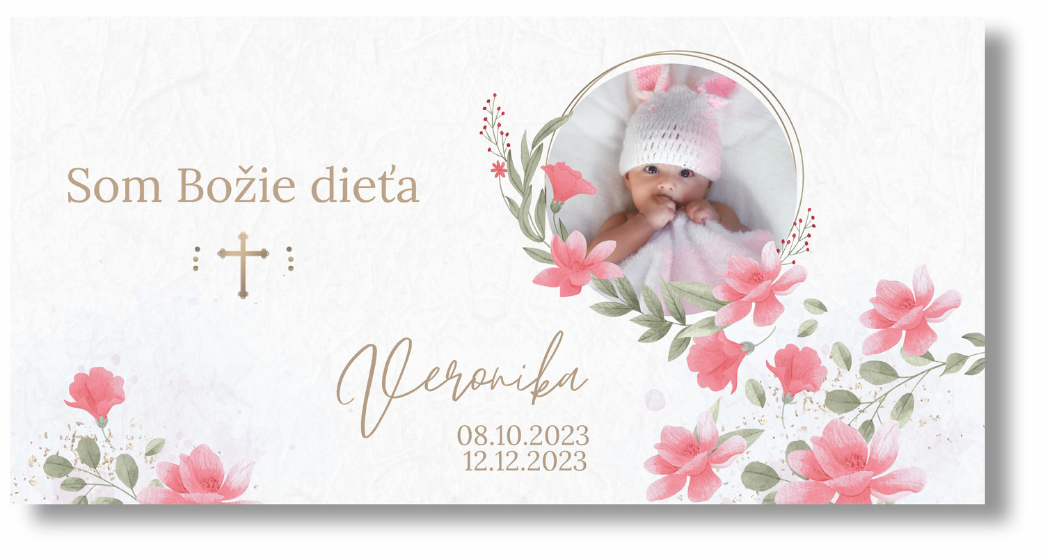 Personal Banner na krstiny - Pink Flowers Rozmer banner: 130 x 65 cm