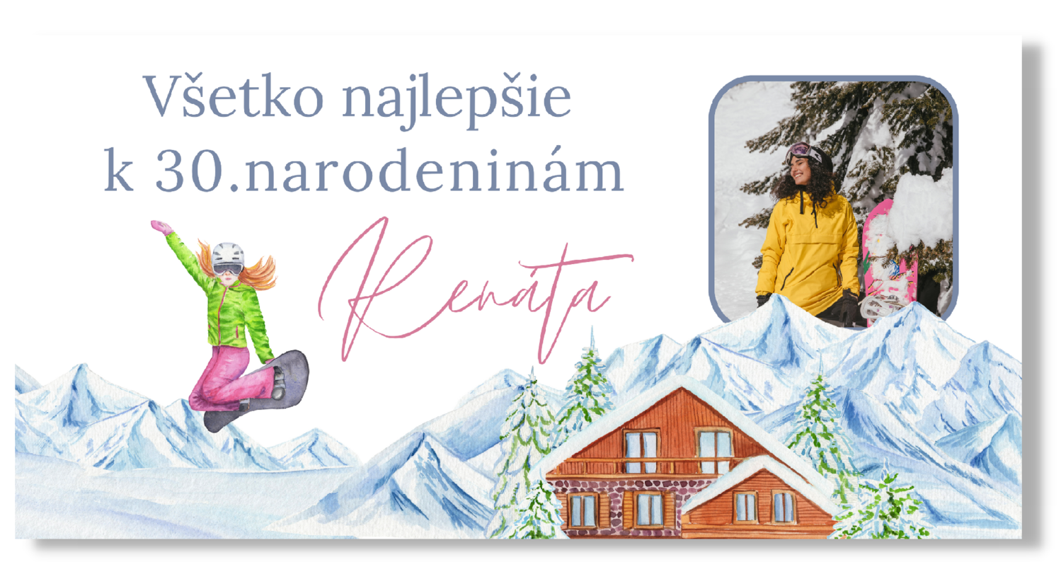 Personal Narodeninový banner s fotkou - Snowboard Rozmer banner: 130 x 65 cm