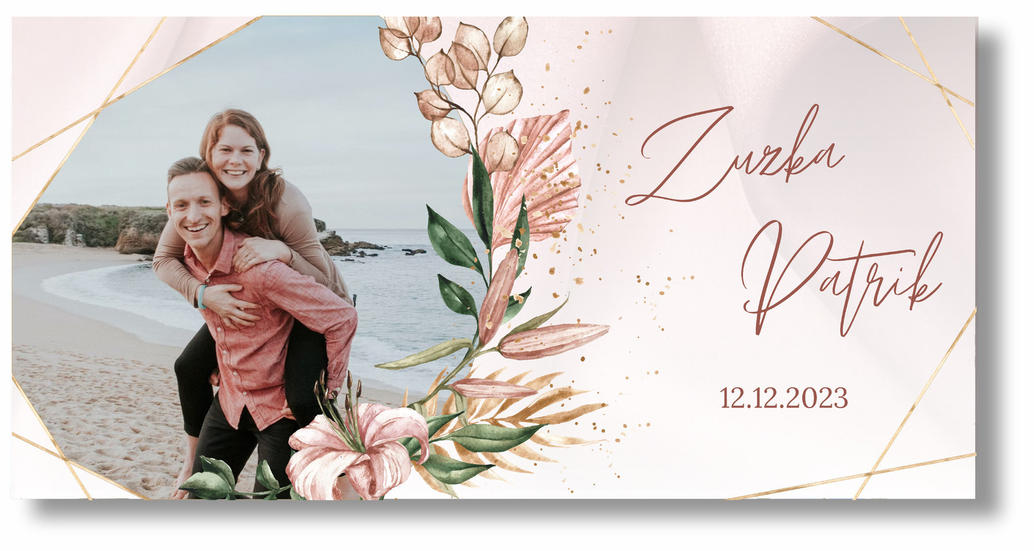 Personal Svadobný banner s fotkou - Lovely pink Rozmer banner: 130 x 65 cm