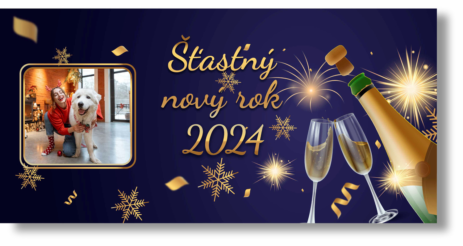 Personal Silvestrovský banner s fotkou - Champagne Rozmer banner: 130 x 65 cm