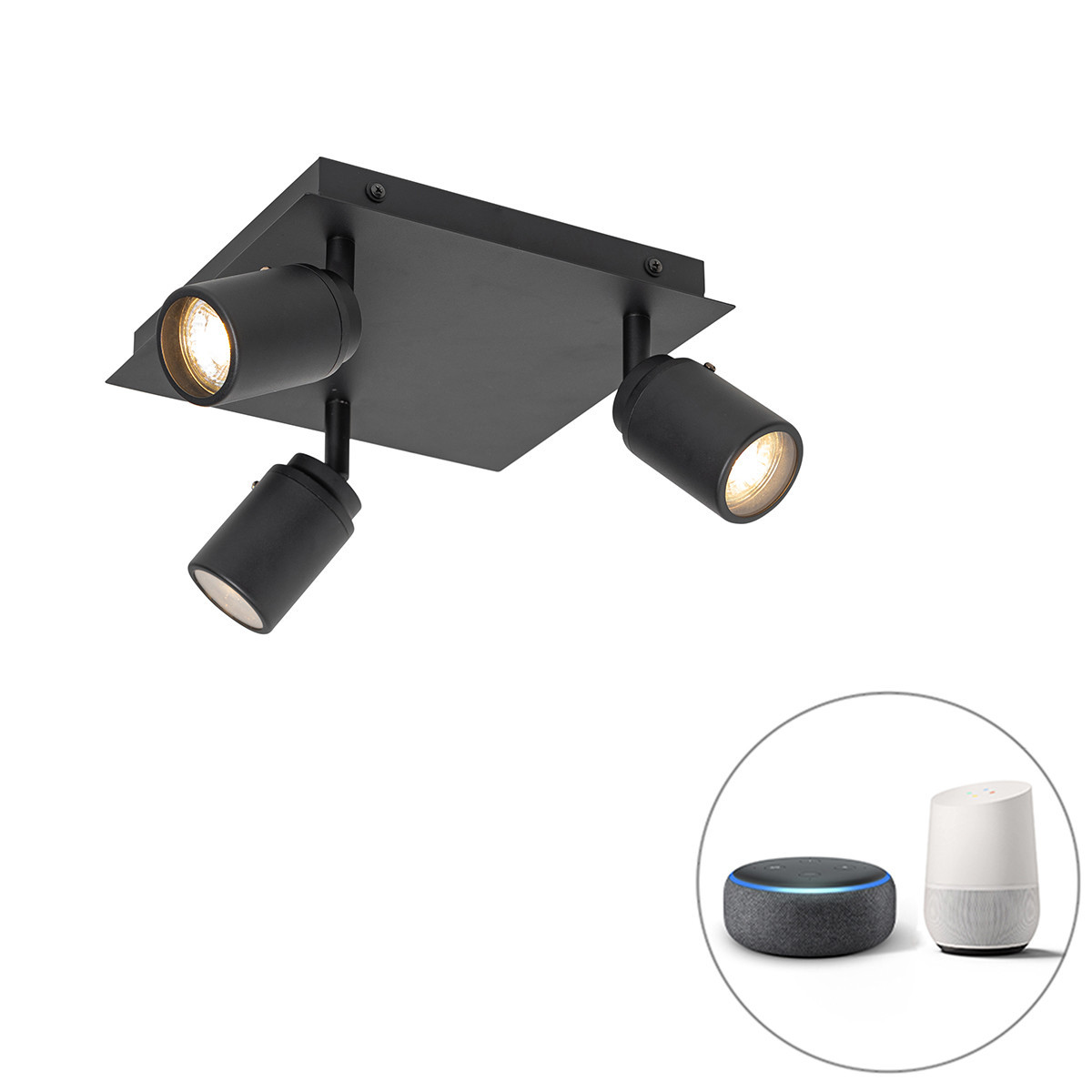 Smart badkamer spot zwart vierkant IP44 incl. 3 Wifi GU10 - Ducha
