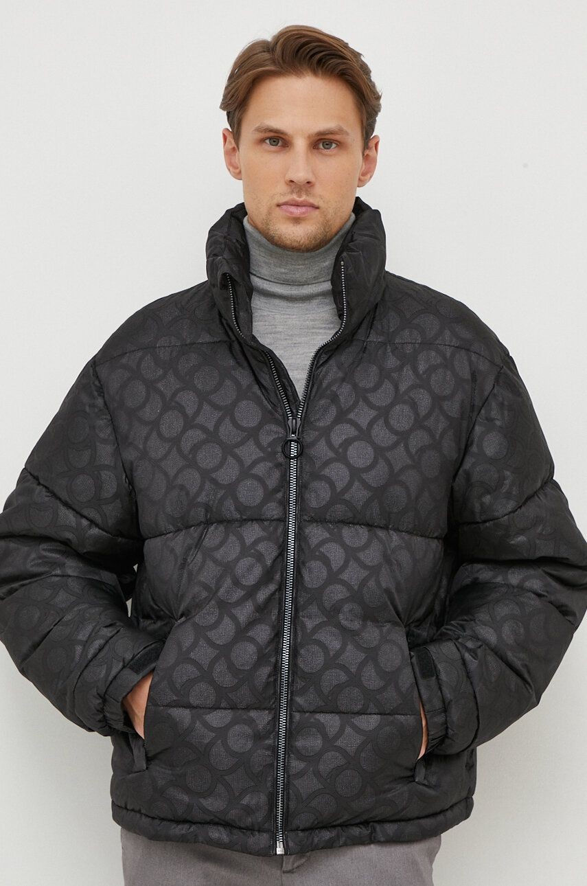 Bunda Trussardi pánska, čierna farba, zimná, oversize