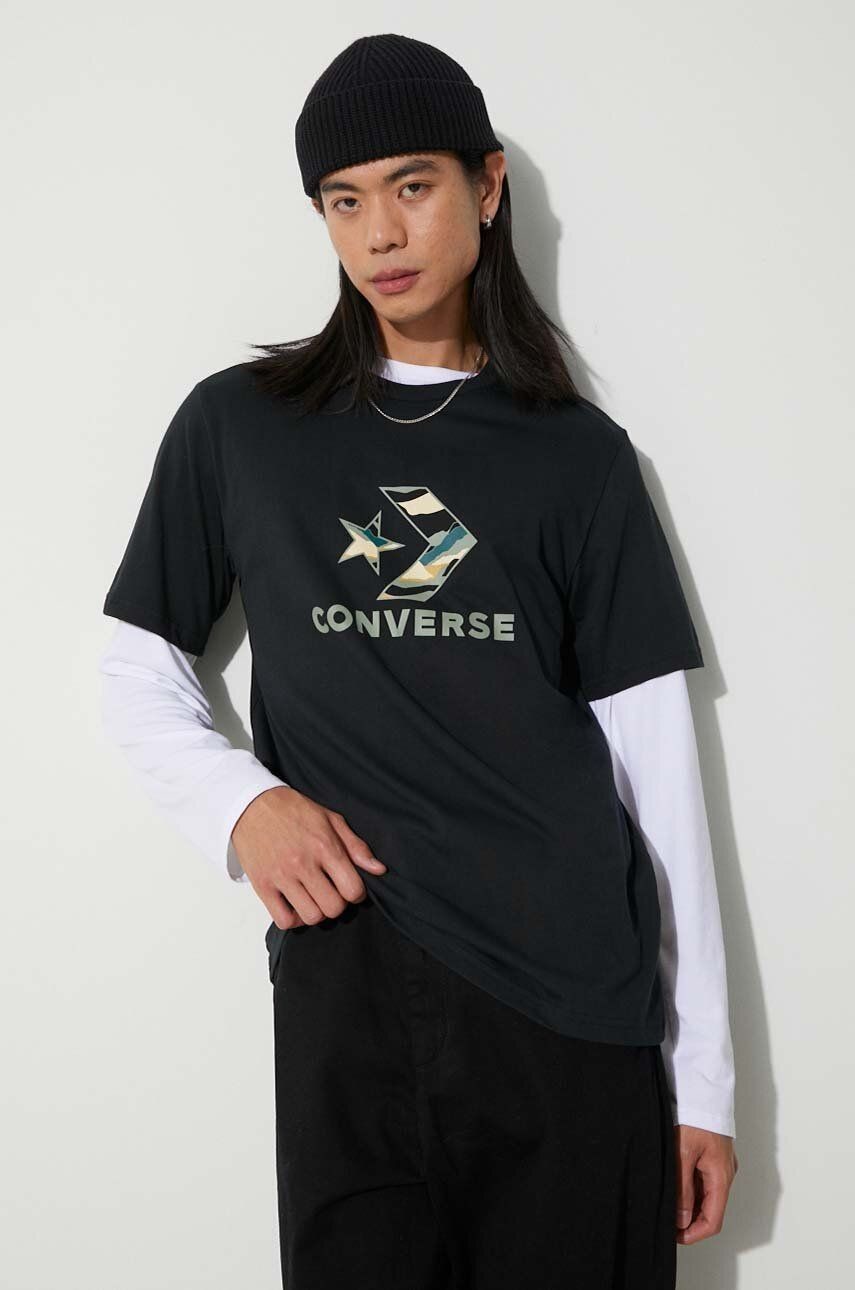 Bavlnené tričko Converse pánsky, zelená farba, s potlačou