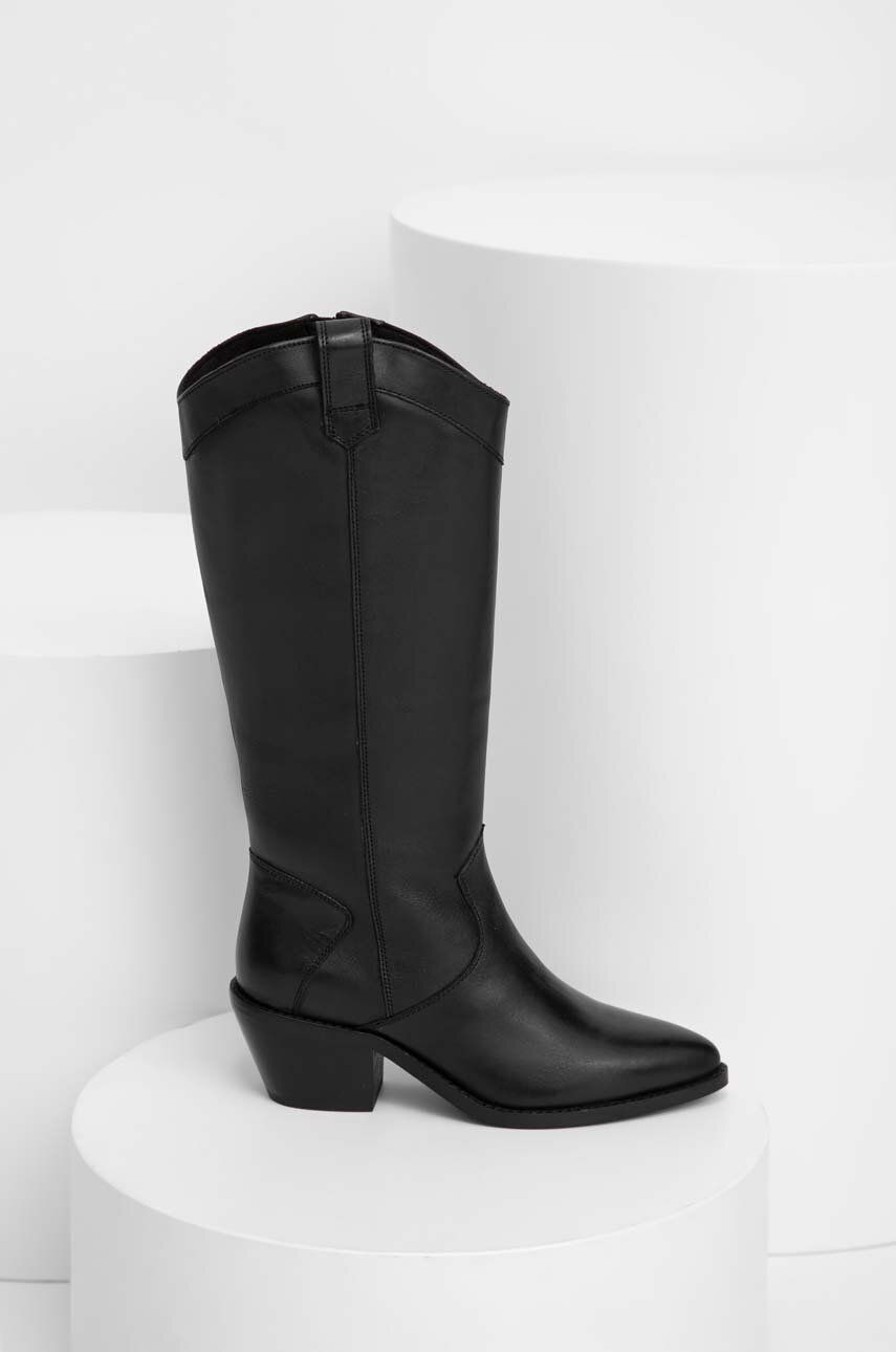 Kožené kovbojské topánky Answear Lab dámske, čierna farba, na podpätku