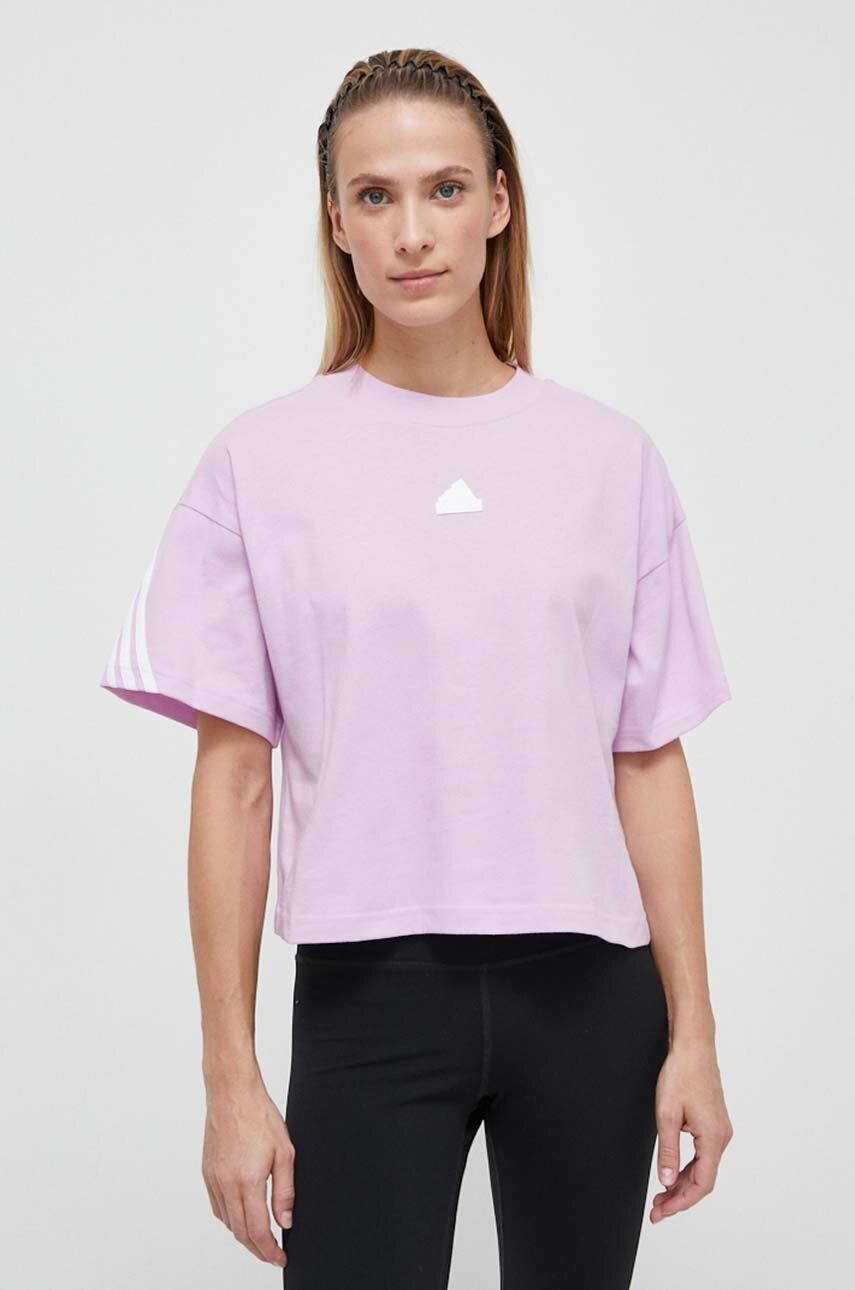 Bavlnené tričko adidas dámsky, fialová farba