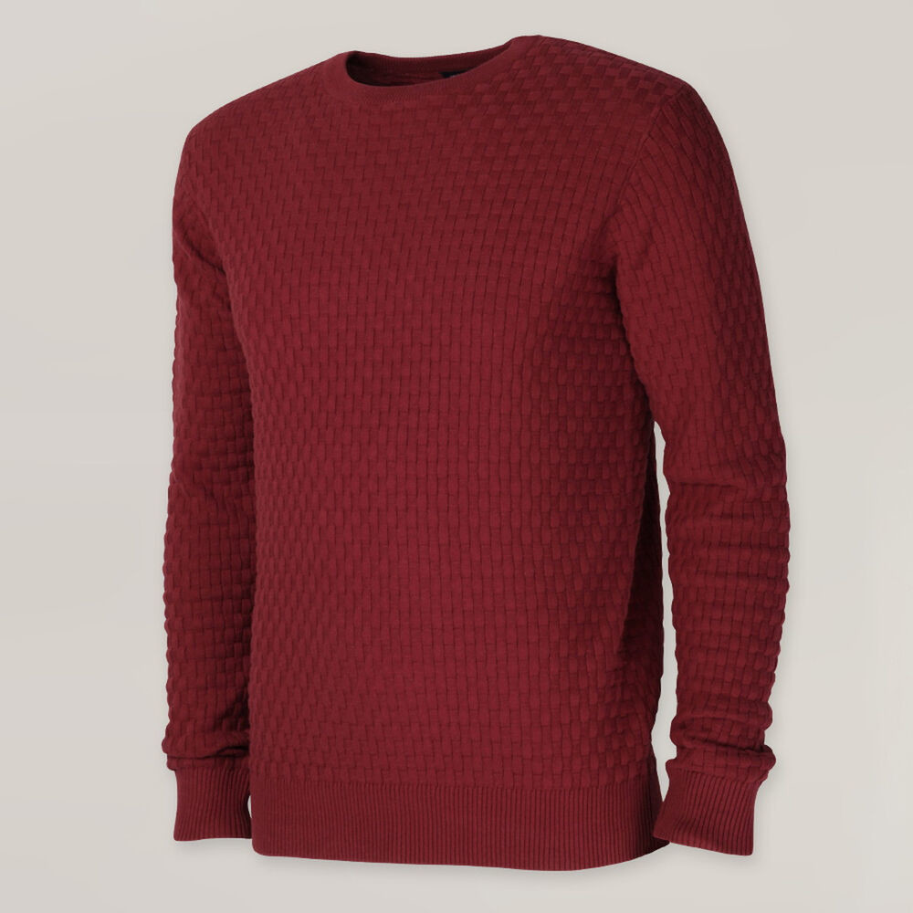 Pánsky elegantný sveter v bordovej farbe s okrúhlym výstrihom 15736