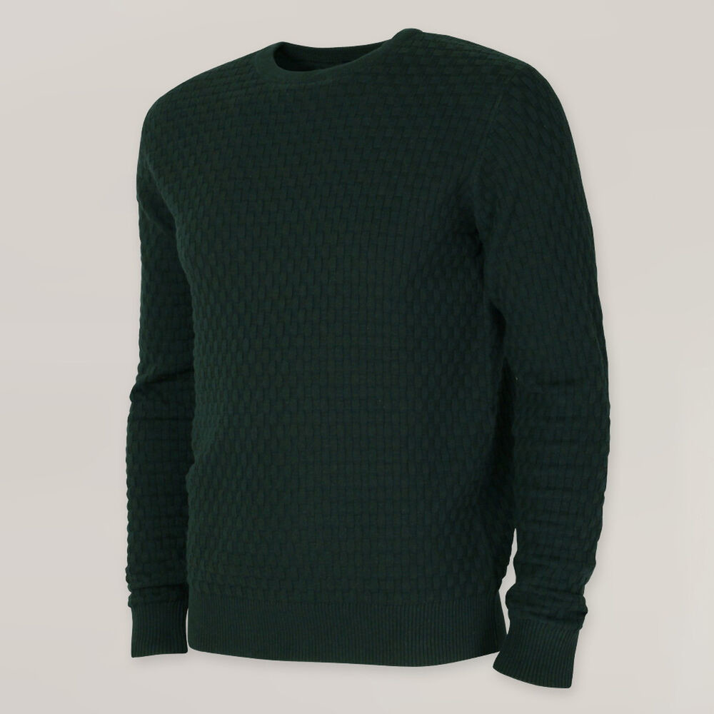 Pánsky elegantný sveter v tmavozelenej farbe s okrúhlym výstrihom 15737