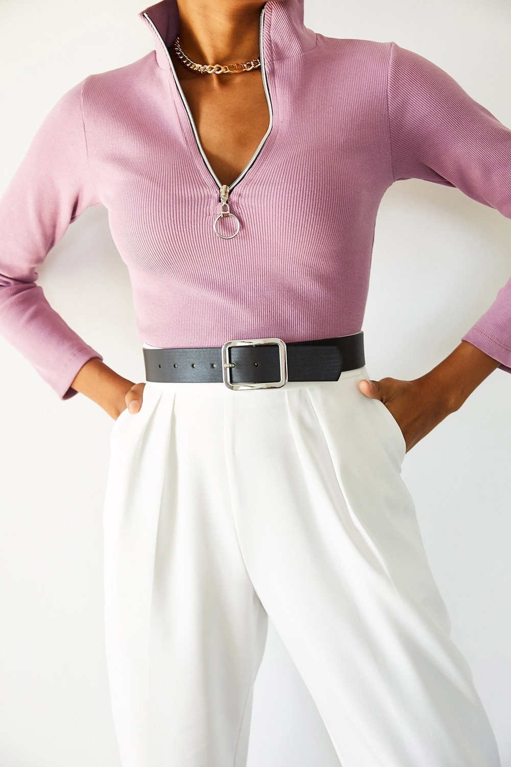 XHAN Women's Pink Camisole Zipper Blouse