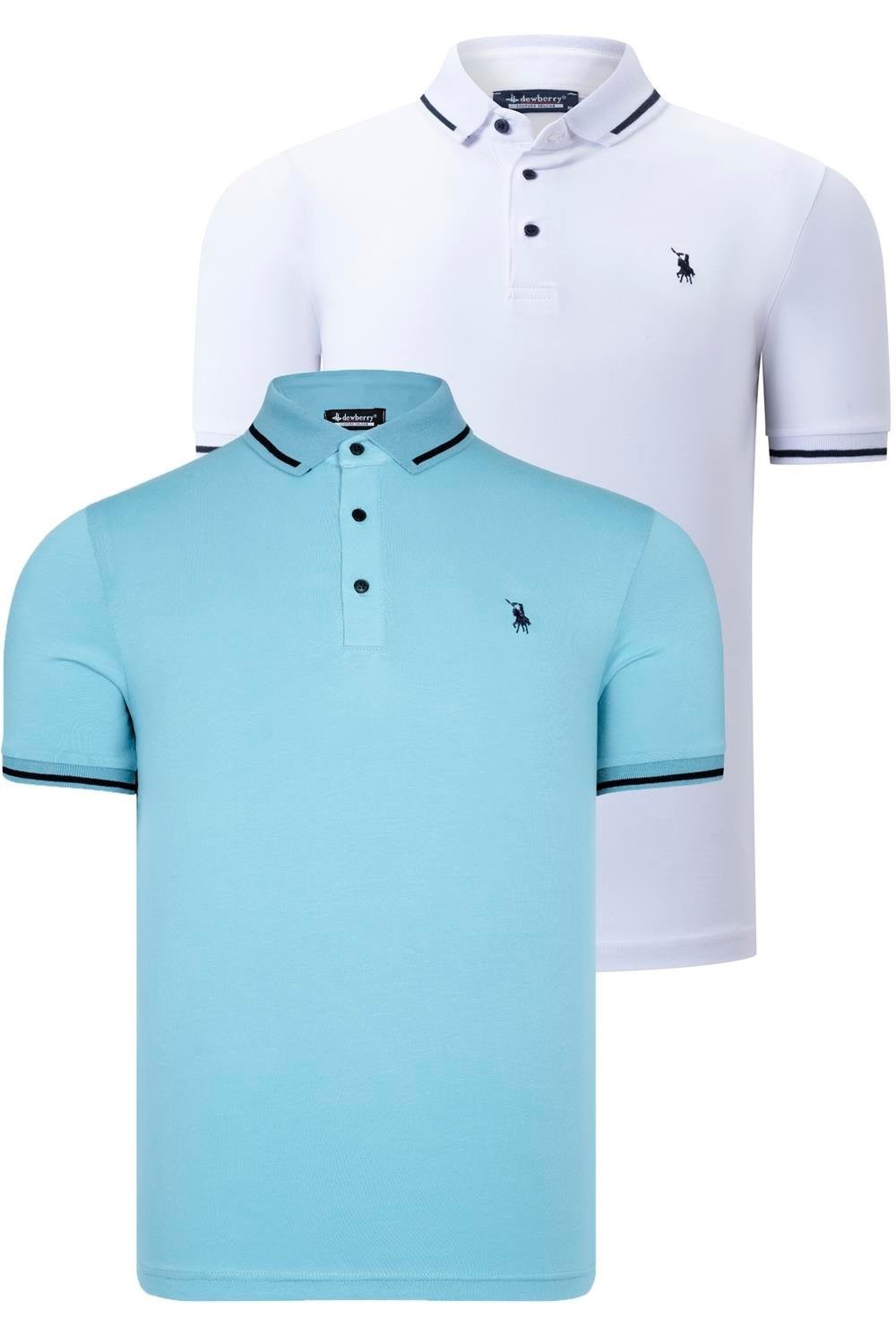 DOUBLE SET T8586 DEWBERRY MEN'S T-SHIRT-WHITE-CYAN