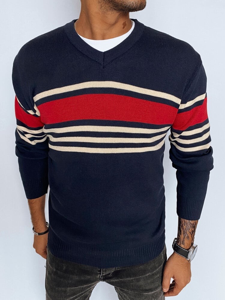 Men's navy blue sweater with V-neck Dstreet