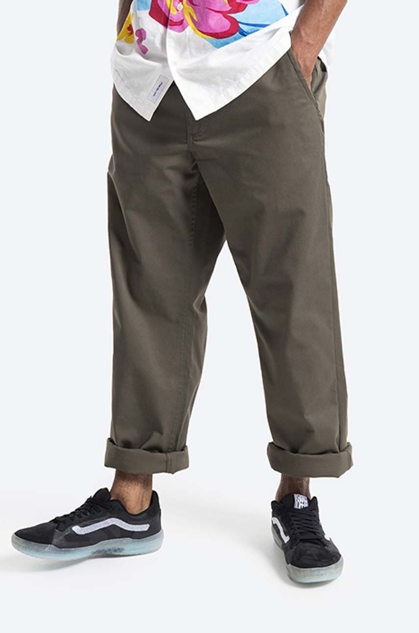 Nohavice Vans Authentic Chino VN0A5FJBKCZ-green, zelená farba, strih chinos, stredne vysoký pás