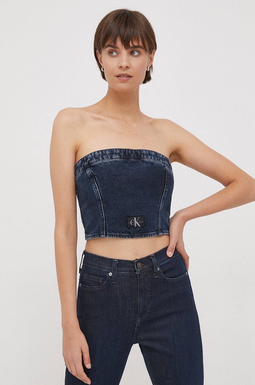 Džínsový top Calvin Klein Jeans tmavomodrá farba
