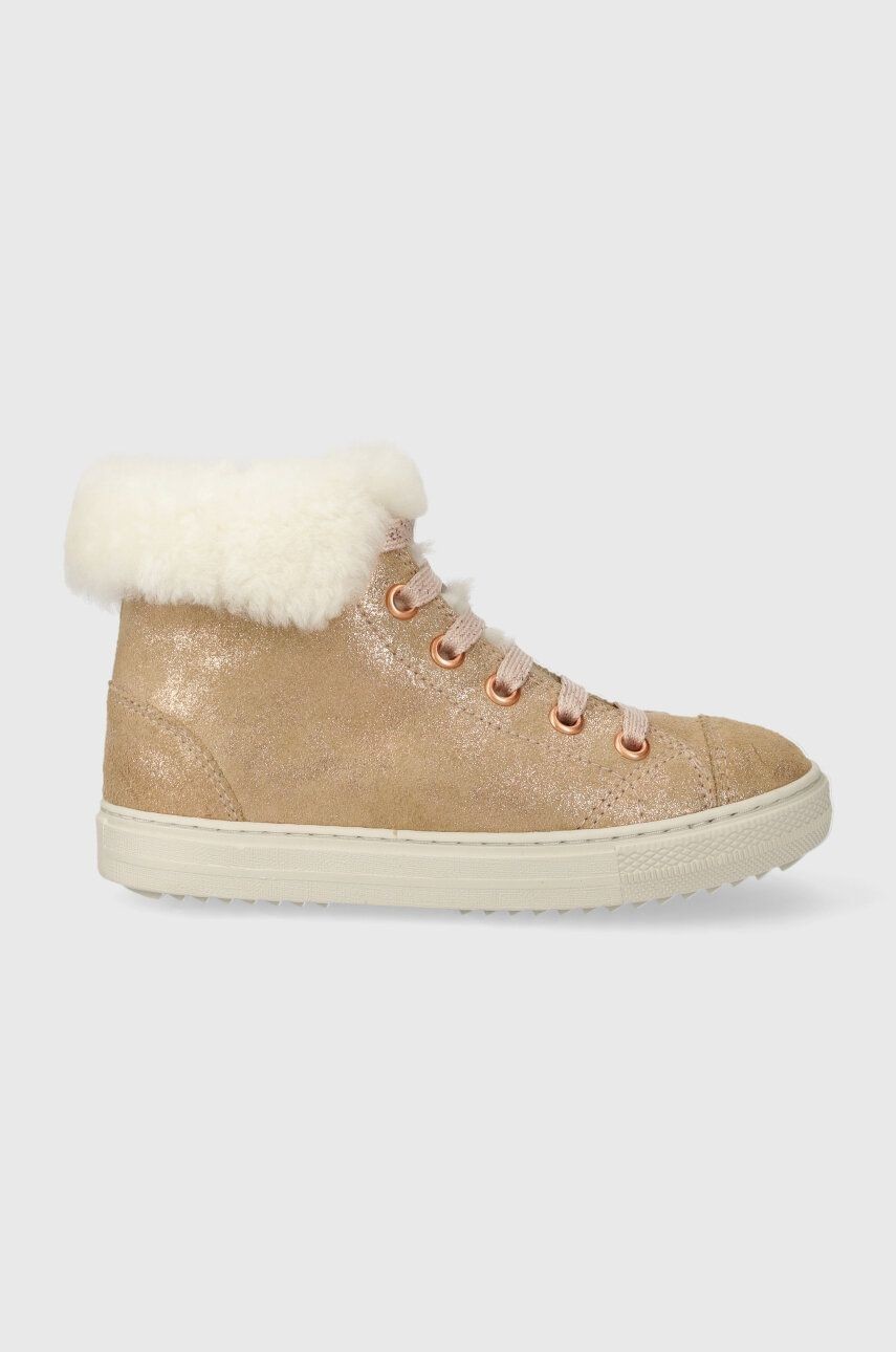 Detské zimné semišové topánky Pom D'api SWAG ZIP FUR béžová farba