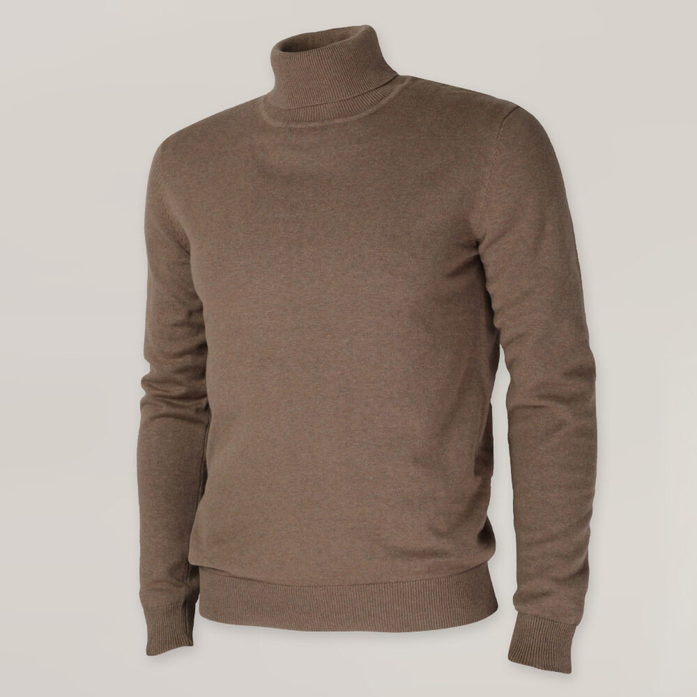 Pánsky hladký bavlnený rolák v tmavobéžovej farbe 15739