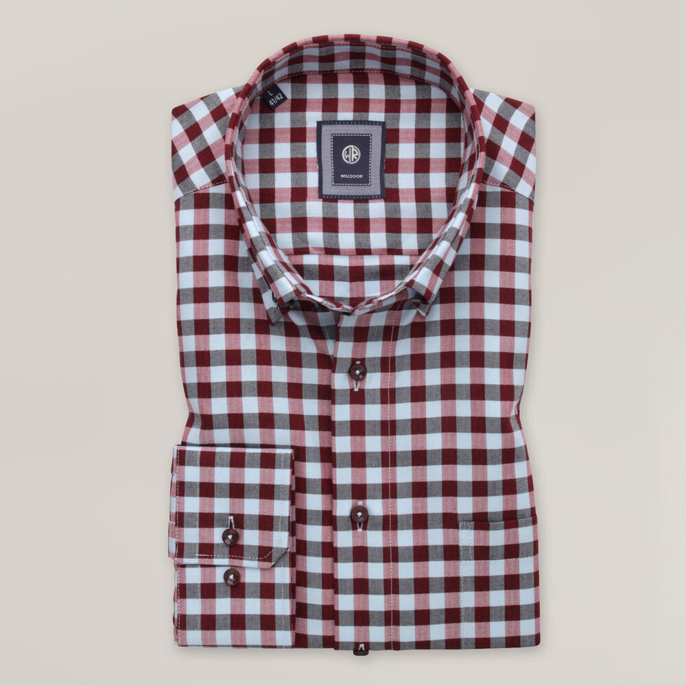 Pánska bordová károvaná košeľa slim fit z tencelu 15760