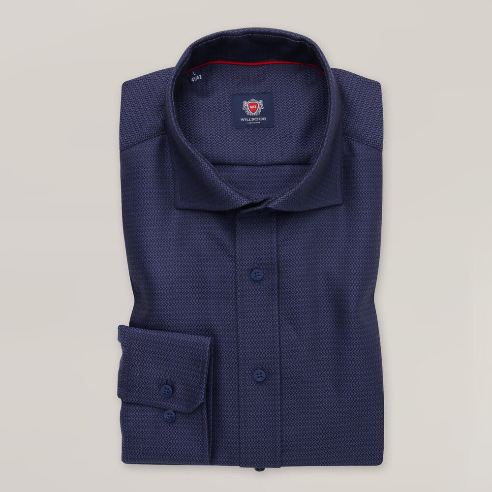 Pánska námornícka modrá košeľa slim fit s nenápadným vzorom 15770