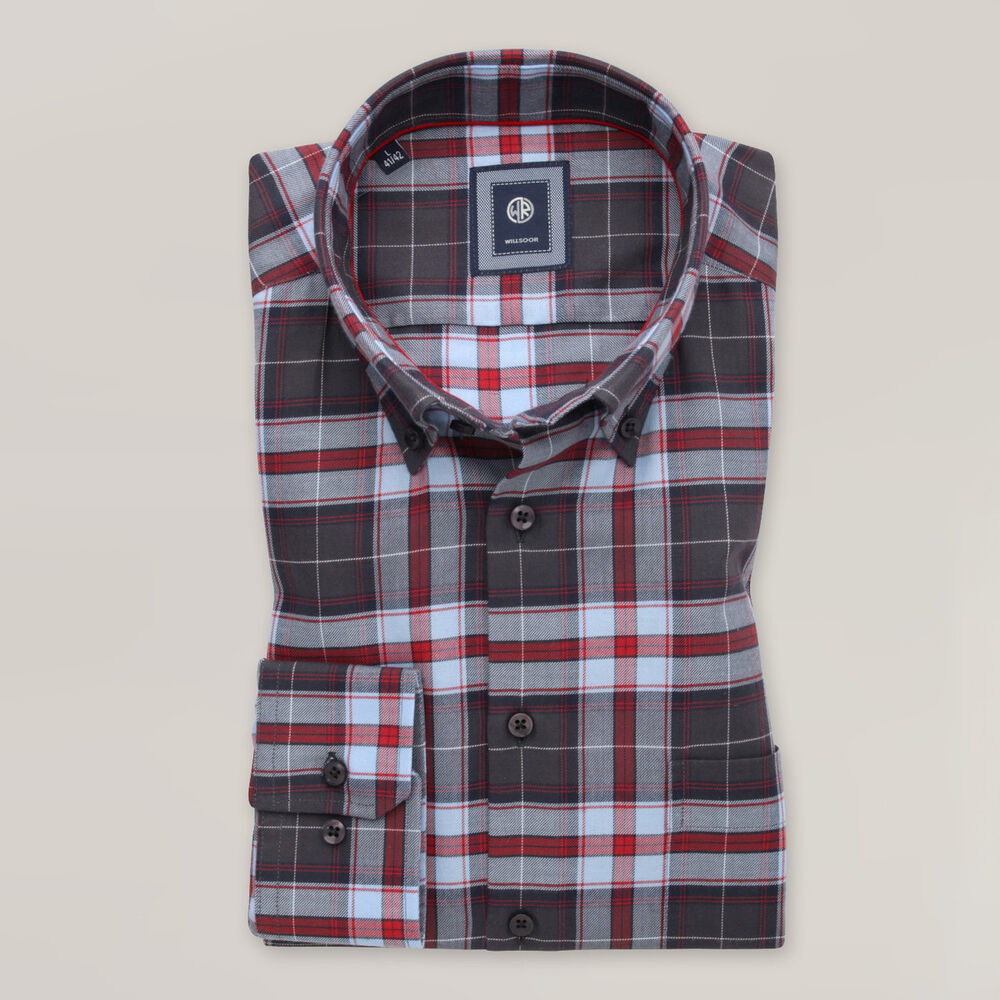 Pánska sivo-červená košeľa slim fit strihu s károvaným vzorom 15778