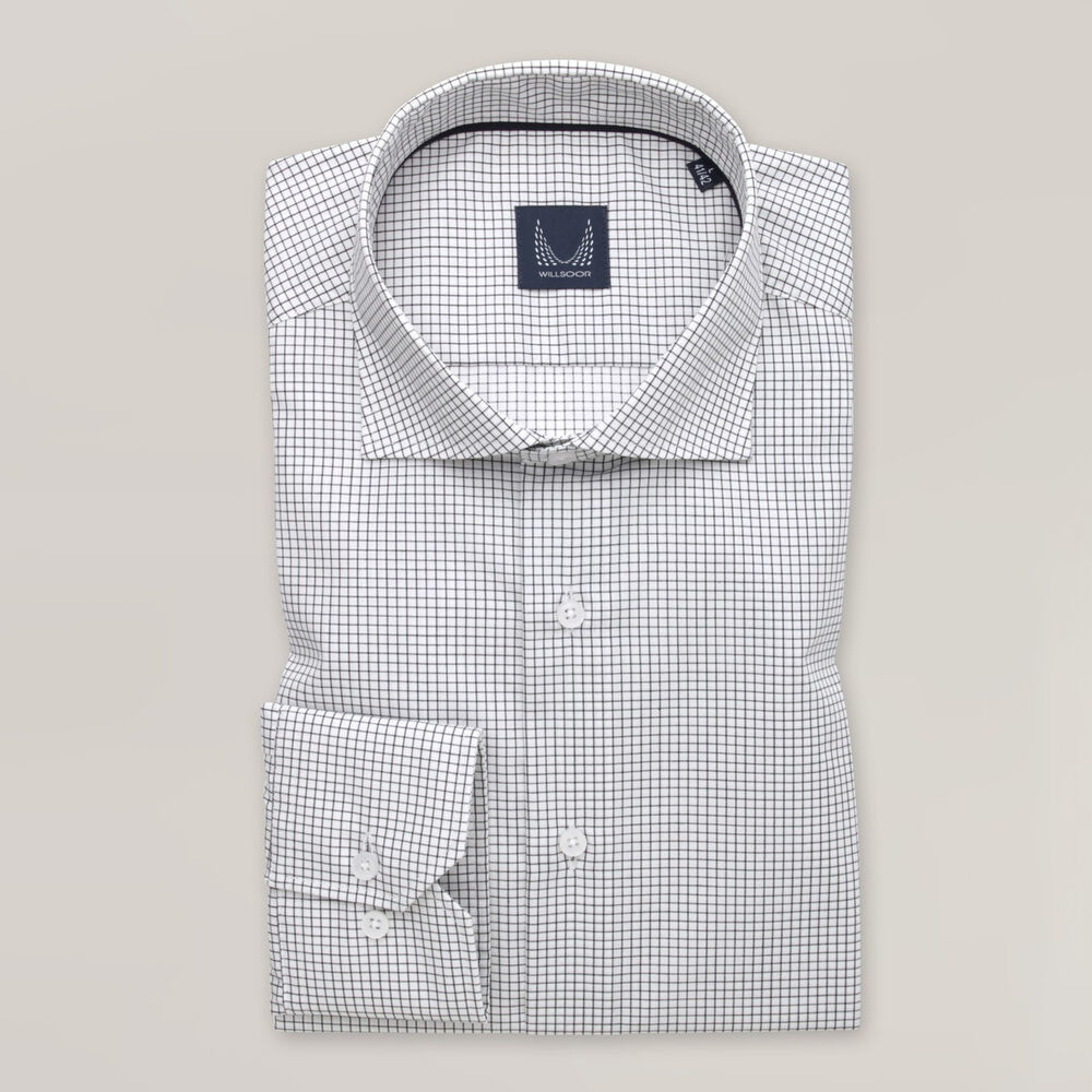 Pánska biela slim fit košeľa s čiernym károvaným vzorom 15780