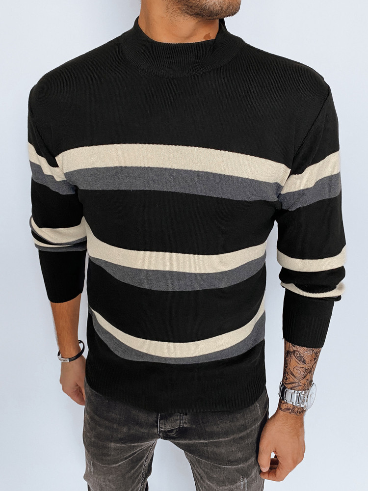 Men's Striped Turtleneck Black Dstreet
