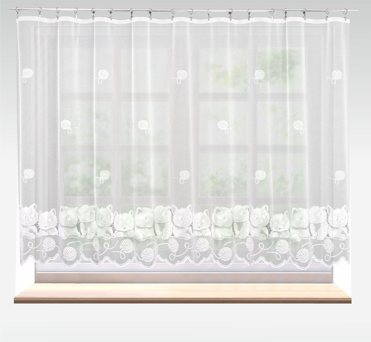 Záclona žakárová, Mačky metráž, biela 130