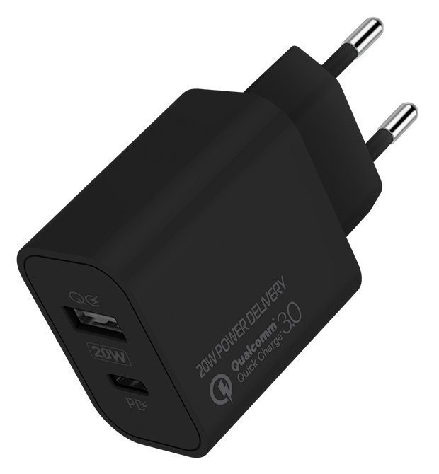 COLORWAY 1x USB a 1x USB-C/ sieťová nabíjačka/ 20W/ 100V-240V/ Čierna