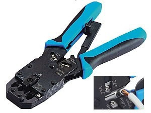 Kliešte krimpovacie PROFI s račňou pre konektory RJ10, RJ11, RJ12, RJ45, DEC s odizolovávačom