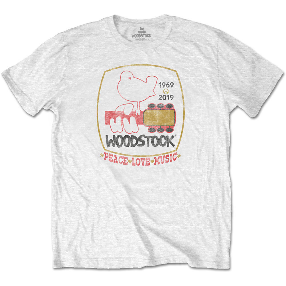 Woodstock tričko Peace Love Music Biela M