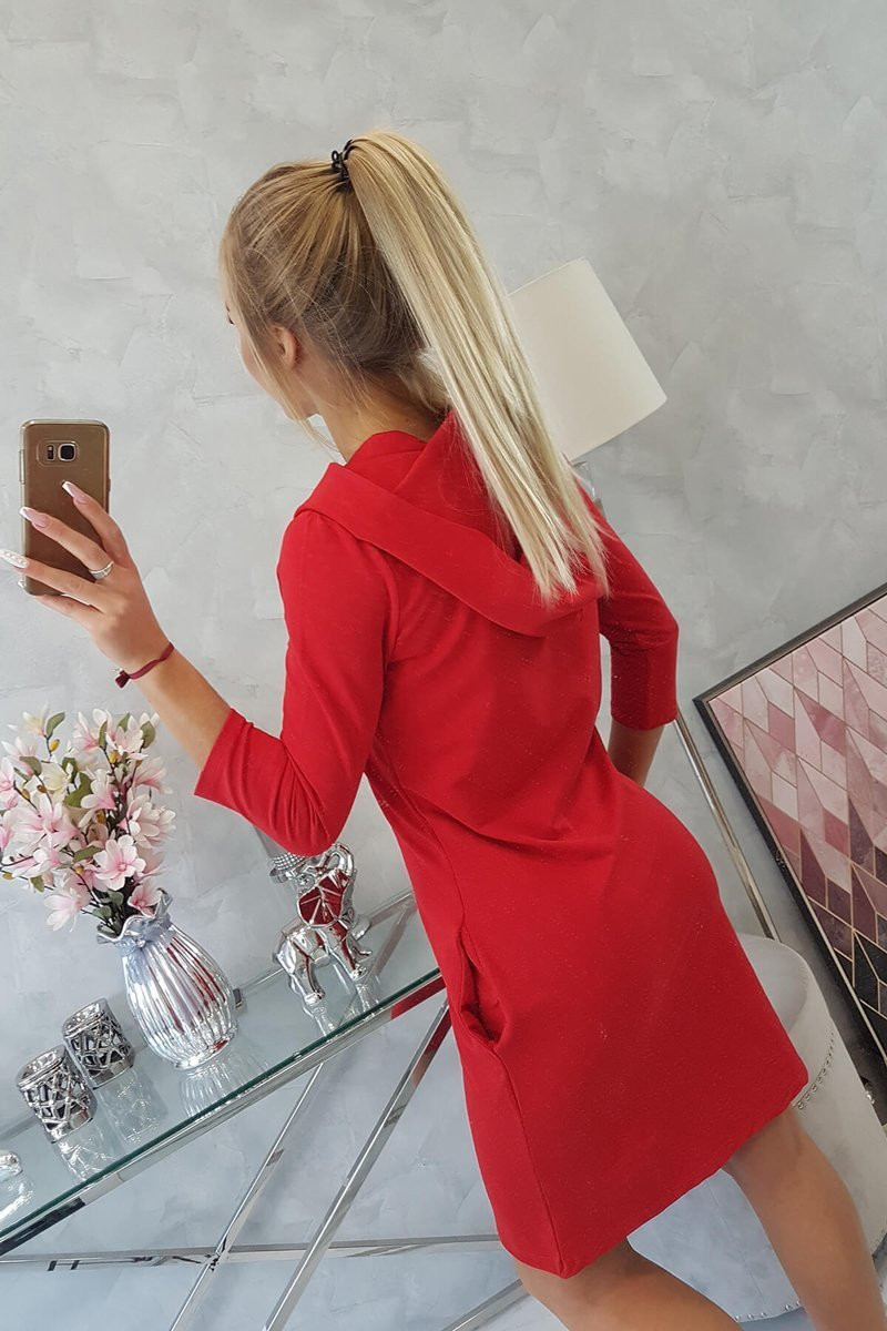 Šaty s kapucňou a vreckami červené UNI