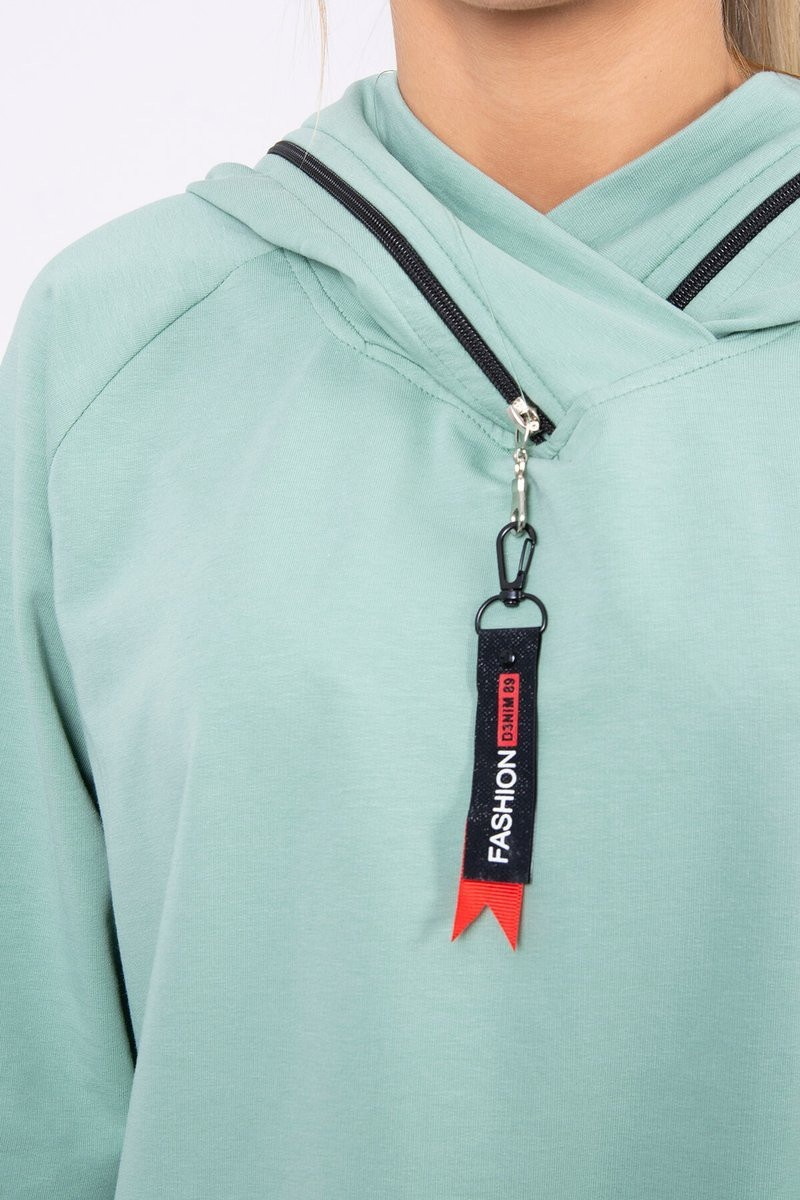 Tmavo mätová tunika na zips s kapucňou Oversize UNI