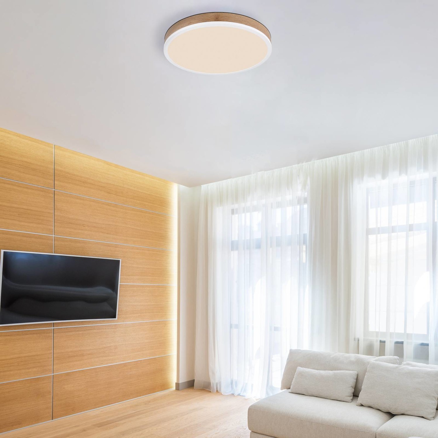 Stropné LED svetlo Doro Ø 45 cm tmavé drevo/biela