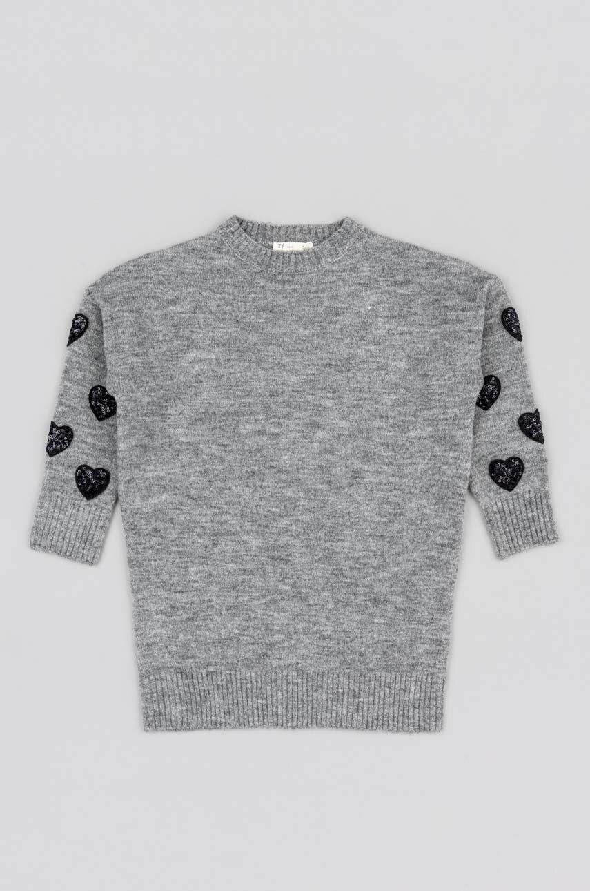 Dievčenské šaty zippy šedá farba, mini, rovný strih