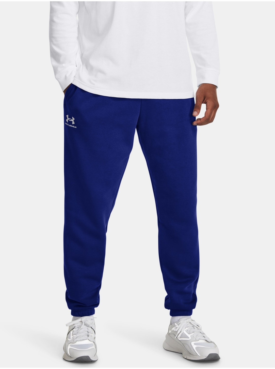Modré pánske športové tepláky Under Armour UA Essential Fleece Jogger