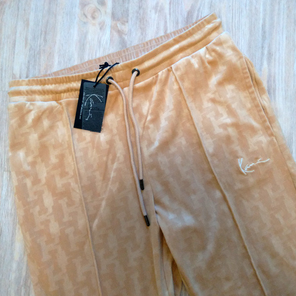 Velúrové tepláky Karl Kani Small Signature Monogram Velvet Pants sand - S