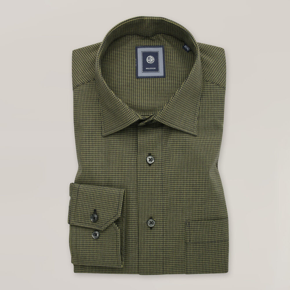 Pánska klasická zelená košeľa s jemným károvaným vzorom 15838