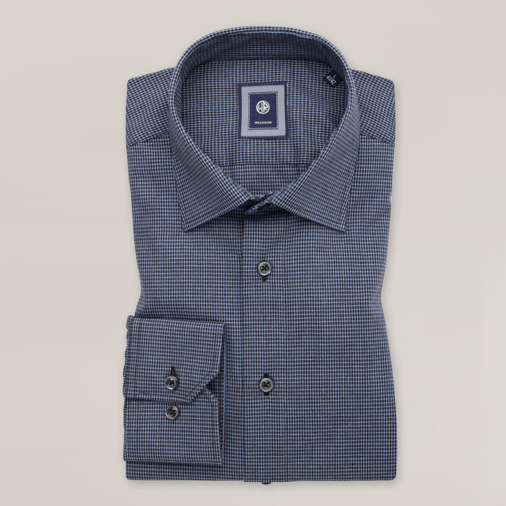 Pánska modrá košeľa slim fit s jemným károvaným vzorom 15839