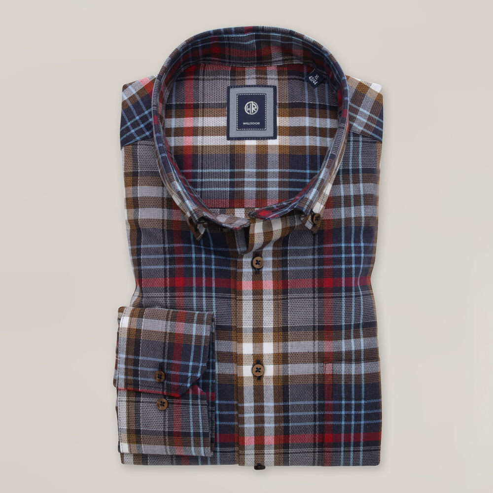 Pánska károvaná košeľa slim fit modro-hnedá 15843