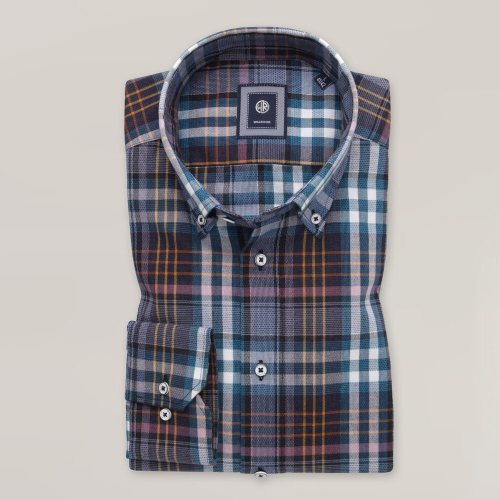 Pánska károvaná košeľa slim fit modro-fialová 15845