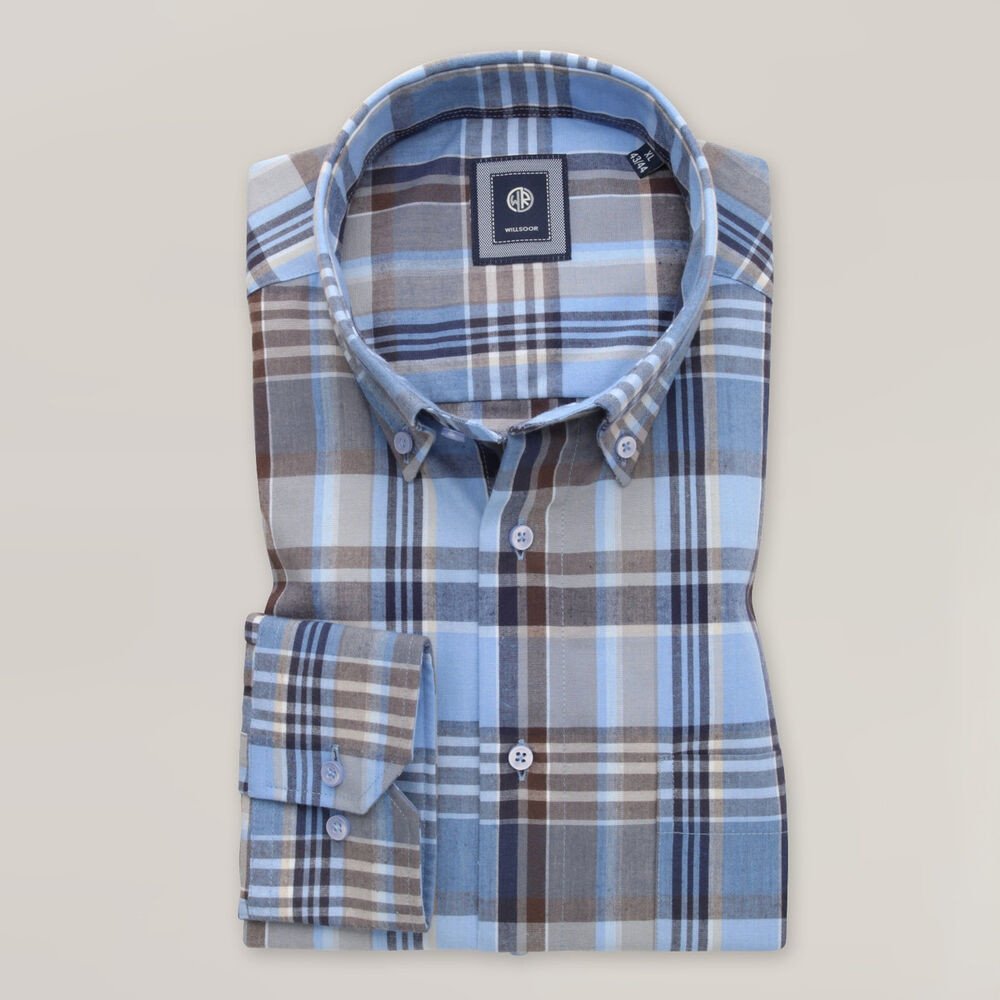 Pánska svetlomodrá károvaná košeľa slim fit 15847