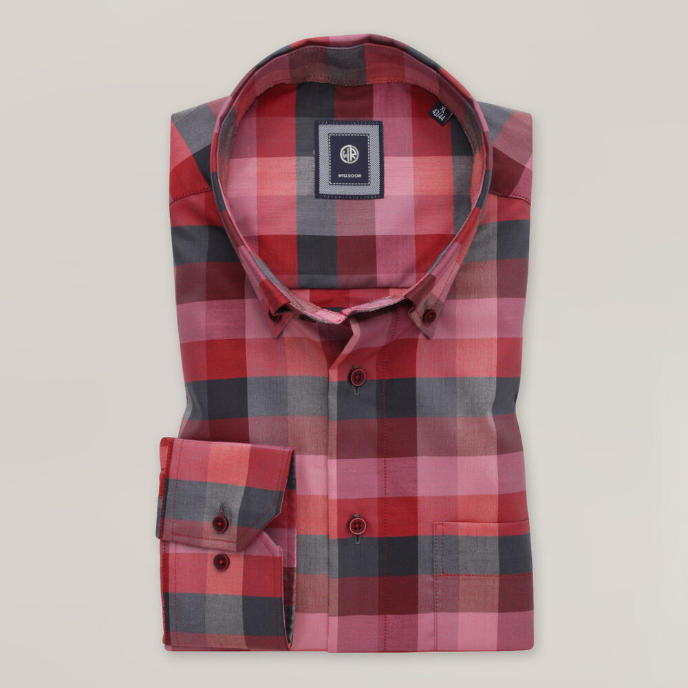 Pánska károvaná košeľa slim fit v červených odtieňoch 15849