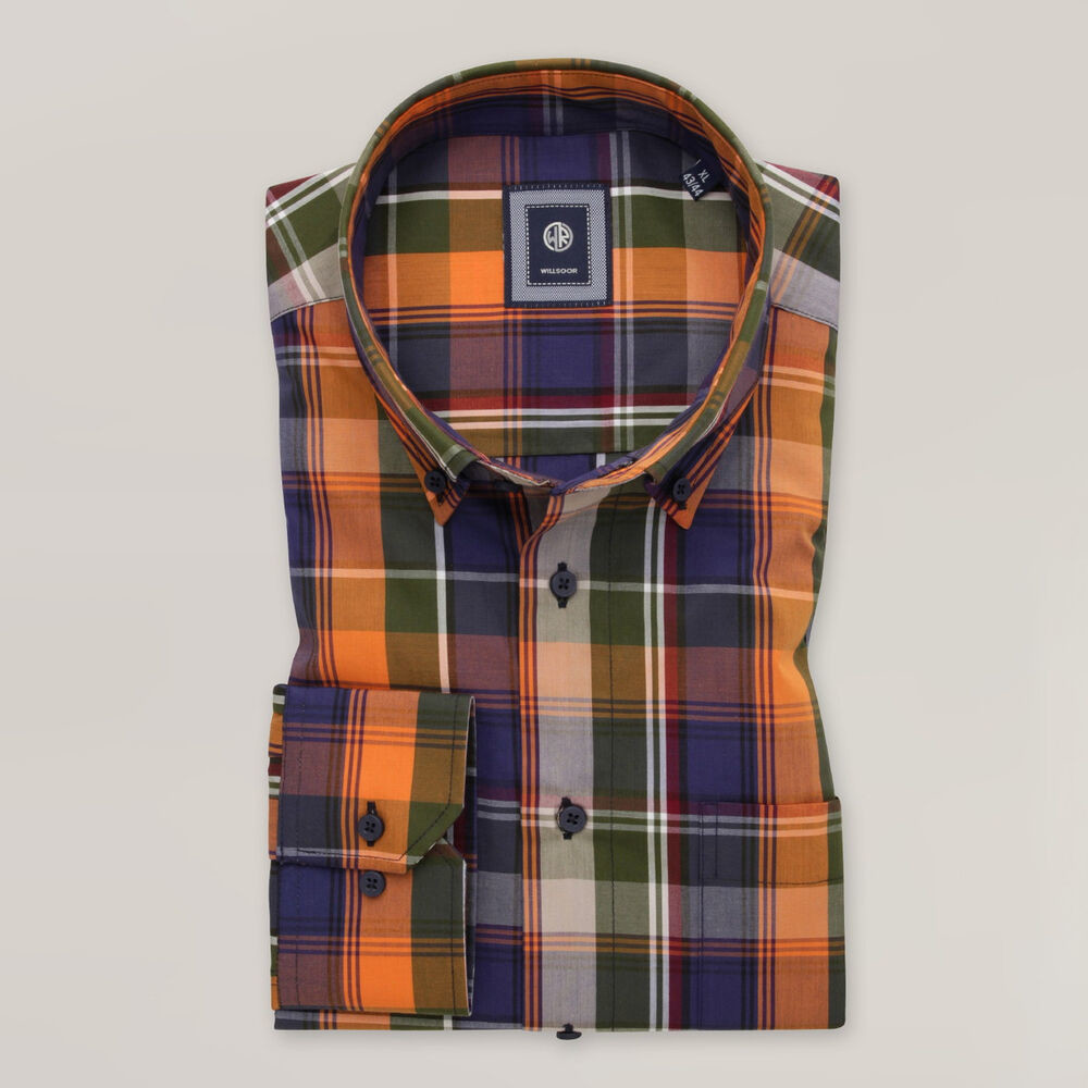 Pánska košeľa slim fit oranžovo-modrá 15851