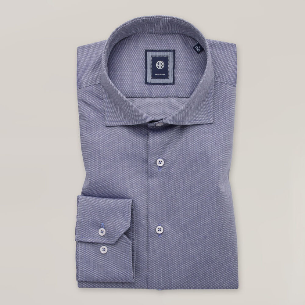 Pánska elegantná košeľa slim fit s malým modrým prepletaným vzorom 15855