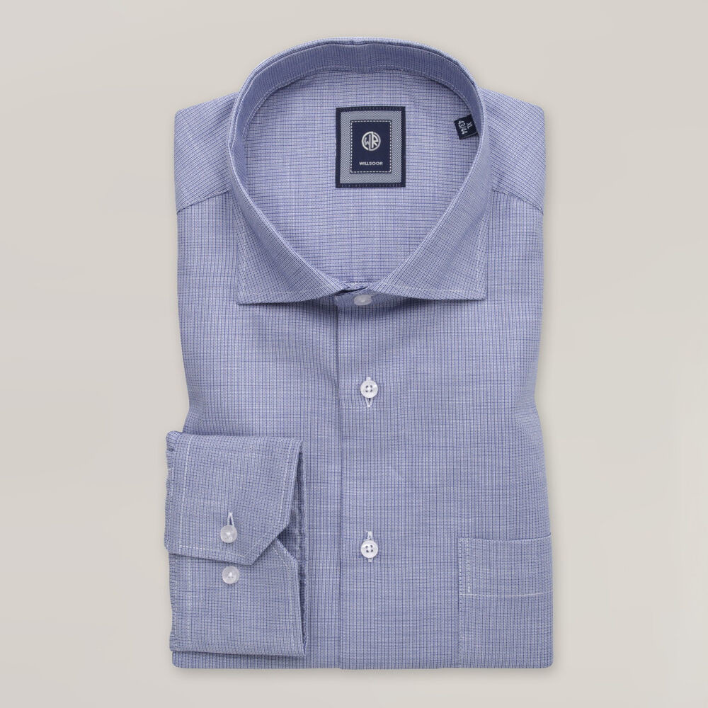 Pánska modrá košeľa slim fit s malým obdĺžnikovým vzorom 15857